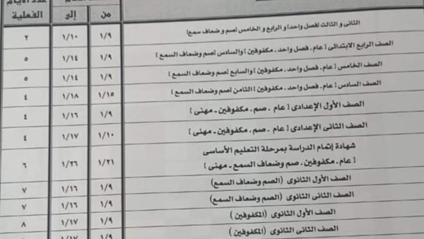 جدول الامتحانات