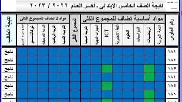 نتيجة الصف الخامس