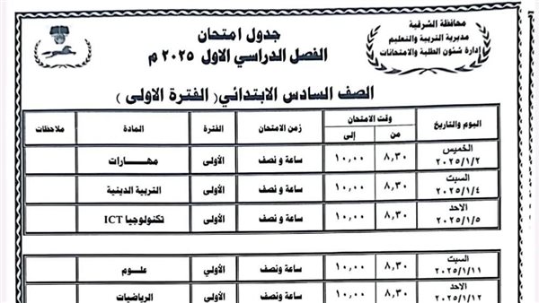 جداول امتحانات الفصل