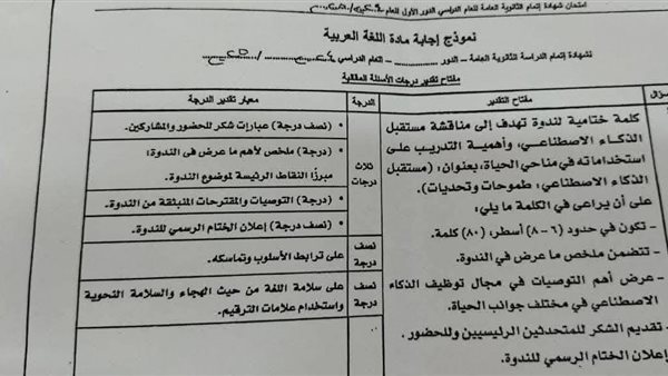 نموذج الإجابة الرسمى